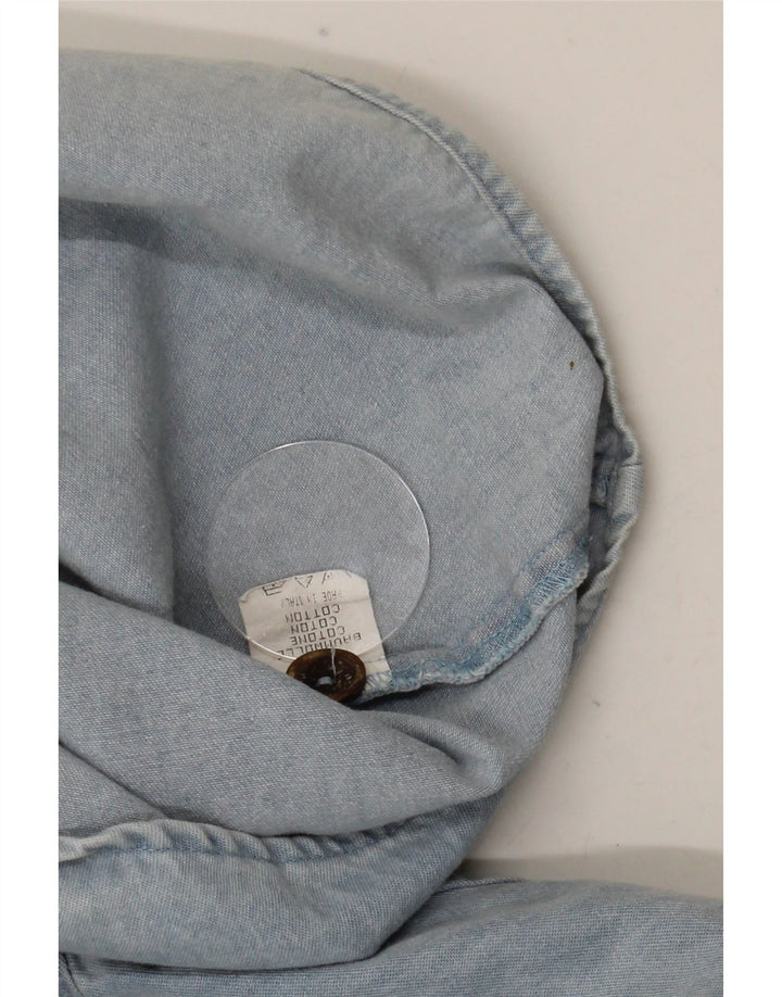 Camicia di jeans vintage da uomo in cotone floreale blu grande