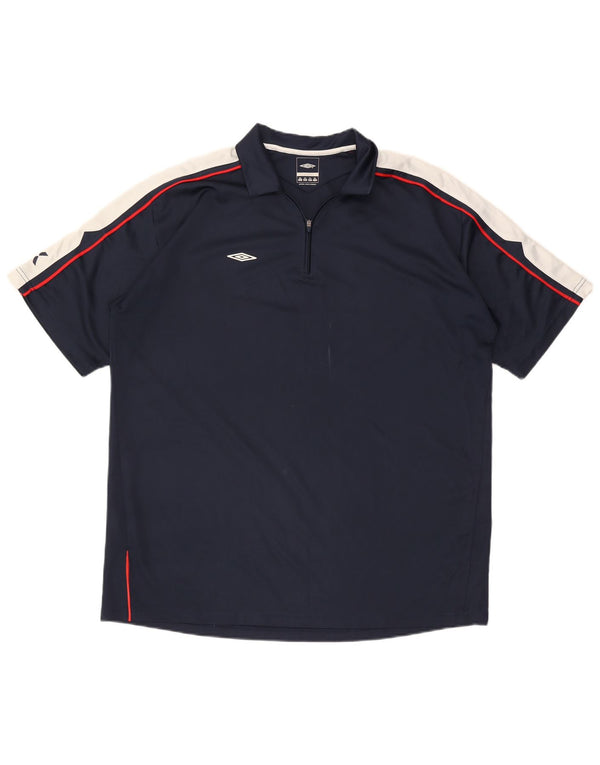 Polo Umbro da uomo con zip e collo 2XL in poliestere color block blu navy