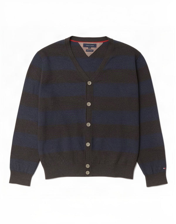 Maglione cardigan da uomo Tommy Hilfiger grande cotone a righe grigie