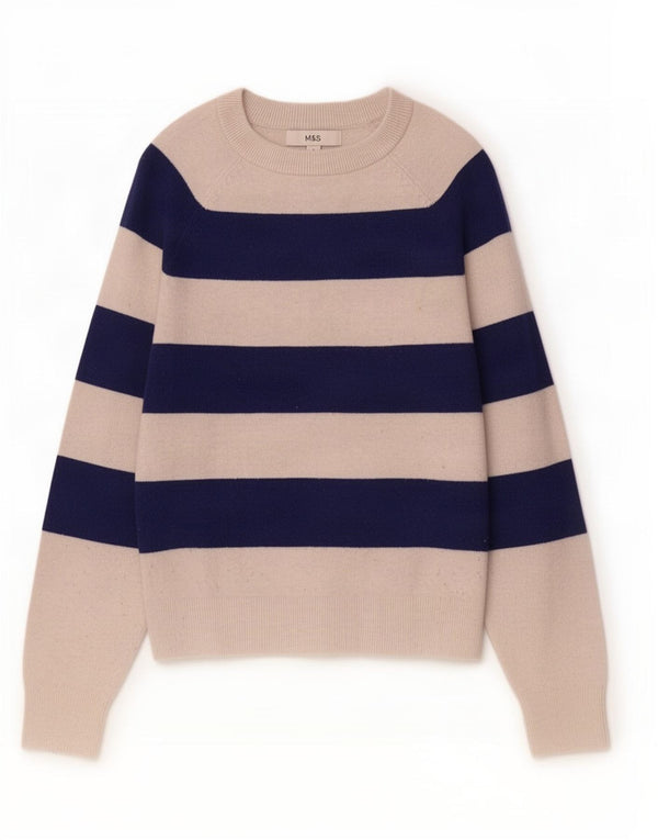 Maglione maglione con scollo a barca da donna Marks & Spencer UK 10 piccolo a righe bianche