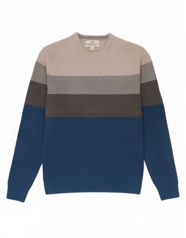Maglione maglione girocollo da uomo Marks & Spencer Poliestere a righe blu medio