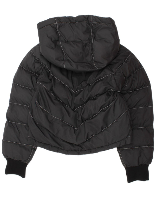 Nike Girls Hooded Padded Jacket 8-9 Years Small Black Polyester