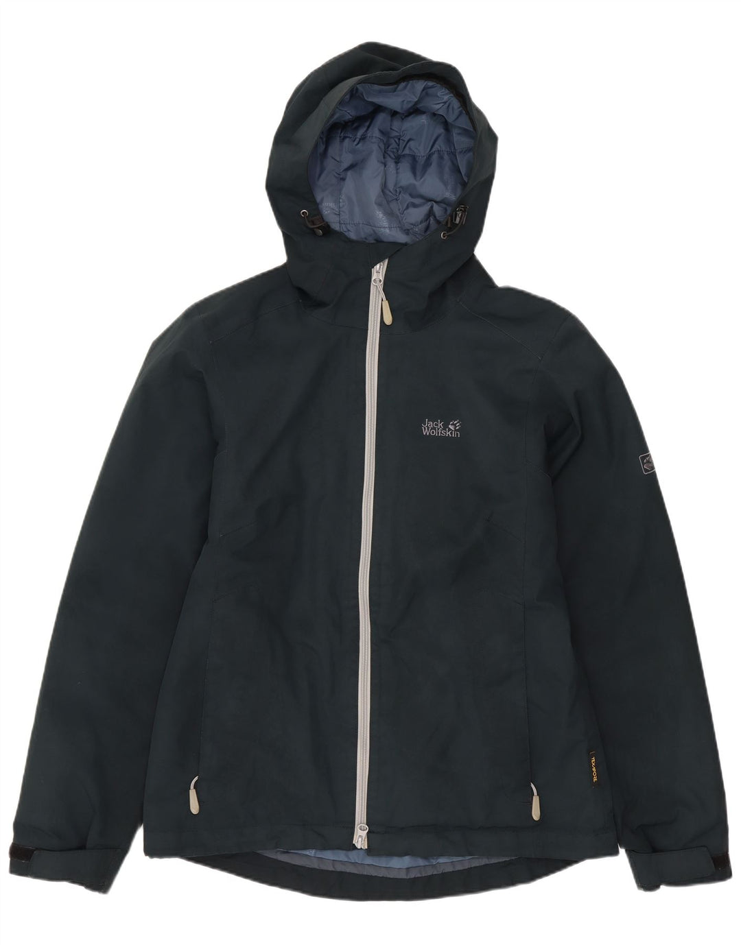 JACK WOLFSKIN Giacca a vento con cappuccio da donna UK 12 Medio Blu Navy