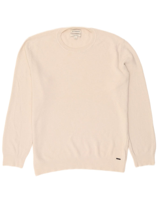 Maglione girocollo autografo da uomo Marks & Spencer grande cotone bianco