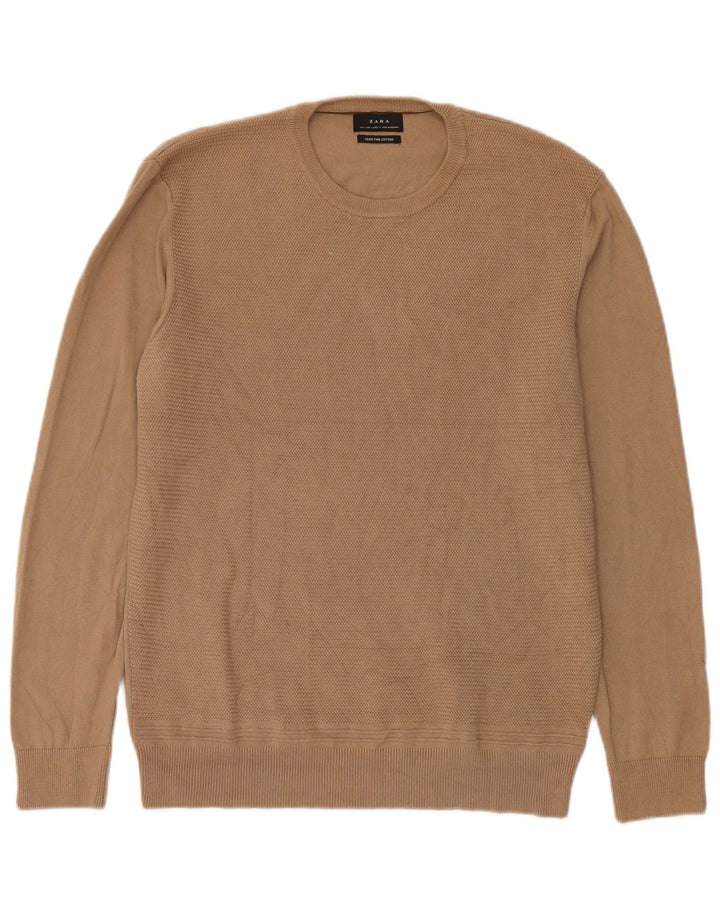Maglione maglione girocollo da uomo Zara grande in cotone beige