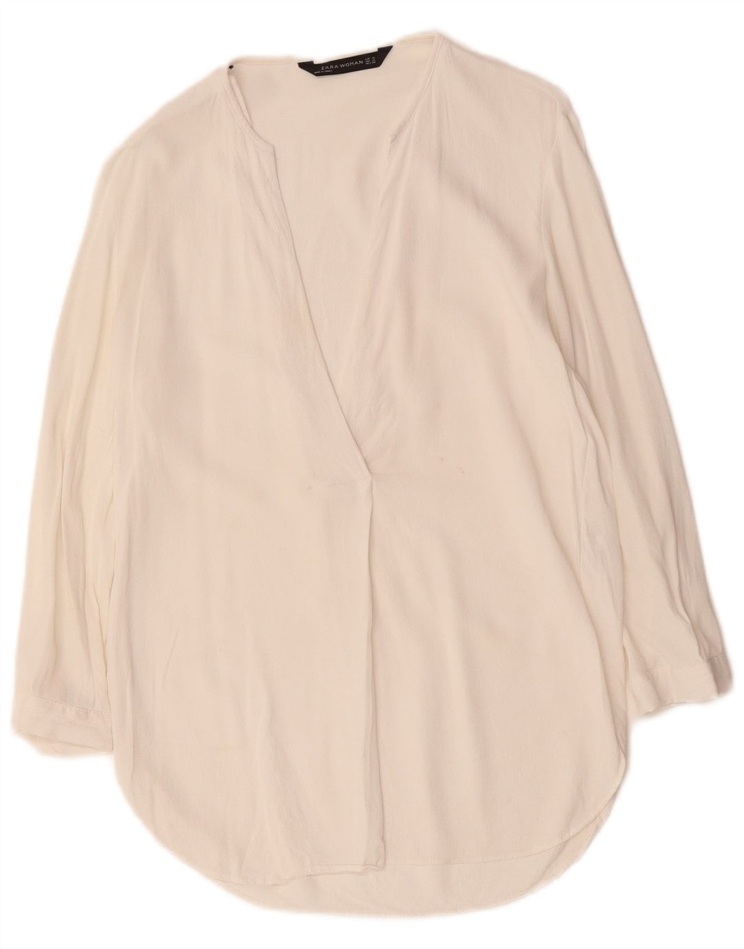 ZARA Camicetta da Donna con Maniche a 3/4 Top UK 14 Viscosa Bianca Media