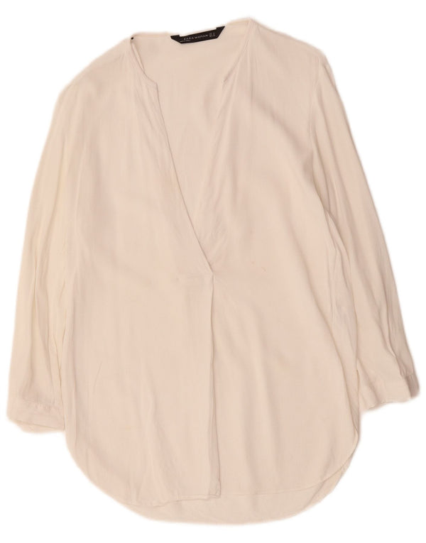 ZARA Camicetta da Donna con Maniche a 3/4 Top UK 14 Viscosa Bianca Media