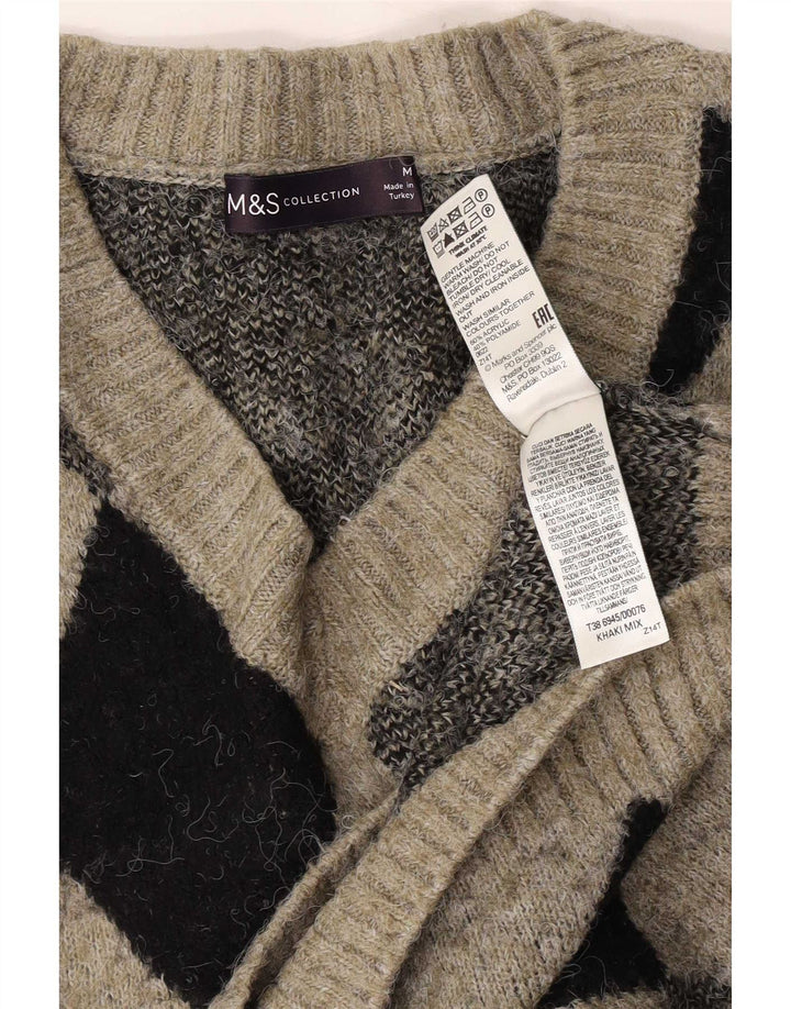 Maglione da uomo con scollo a V Marks & Spencer medio kaki a rombi/diamante
