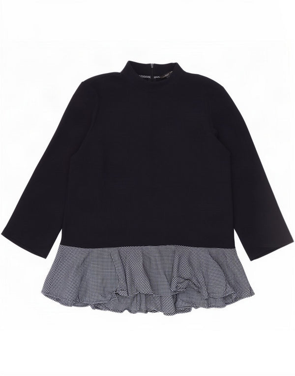 Top tunica a maniche lunghe da donna Zara UK 16 Large Blu navy a quadri in poliestere