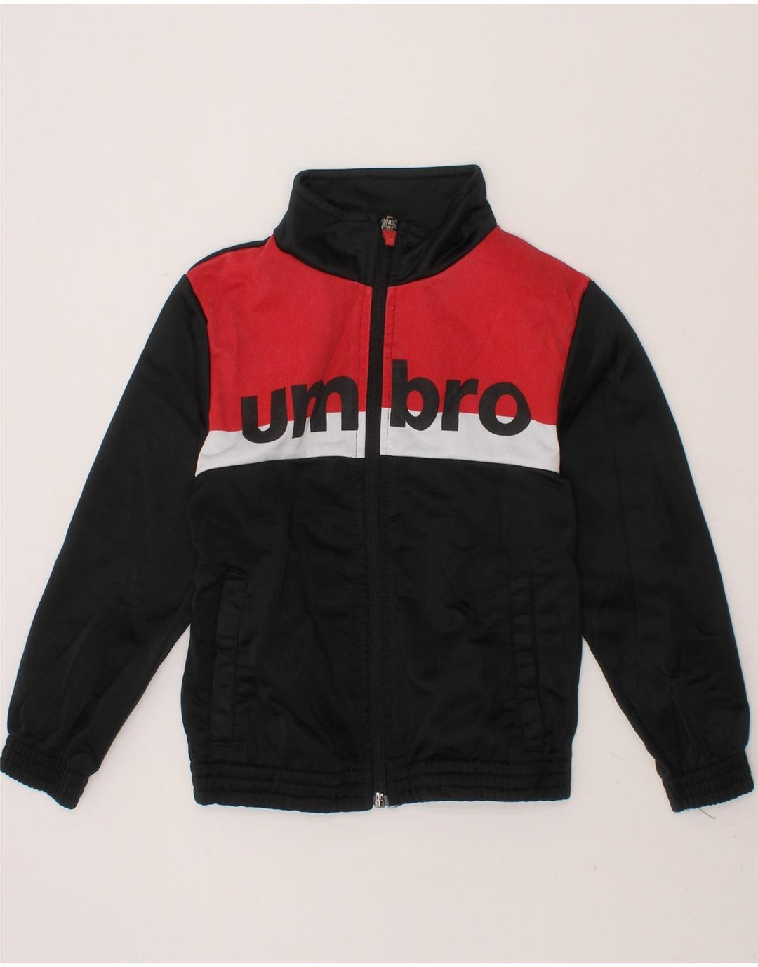 UMBRO Boys Graphic Tracksuit Top Jacket 5-6 Years Black Colourblock Vintage Umbro and Second-Hand Umbro from Messina Hembry 