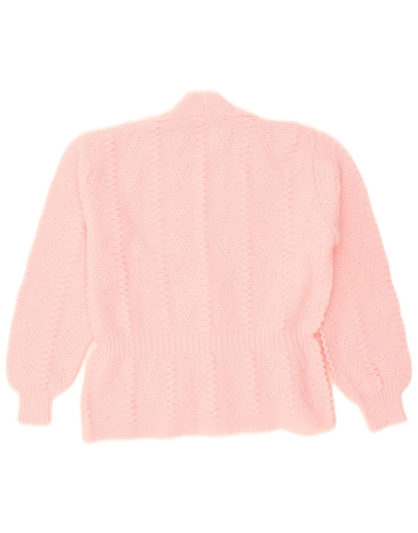 Maglione cardigan da donna vintage UK 14 acrilico rosa medio