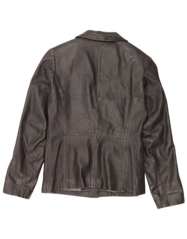 Giacca blazer in pelle da donna vintage a 1 bottone UK 12 pelle nera media