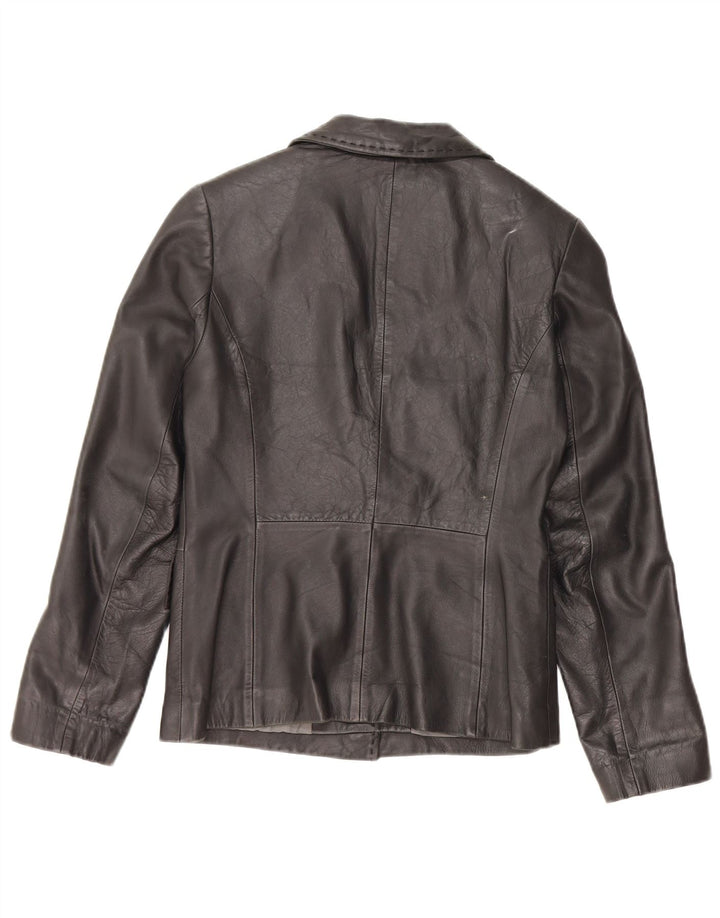 Giacca blazer in pelle da donna vintage a 1 bottone UK 12 pelle nera media