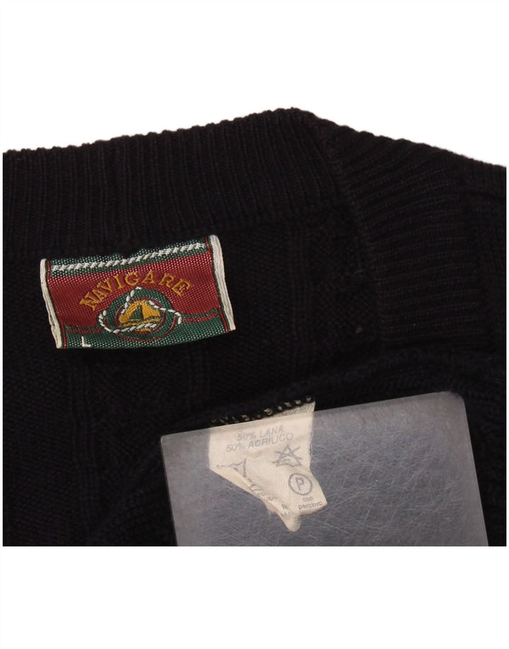 Maglione cardigan da uomo Navigare grande in lana blu navy