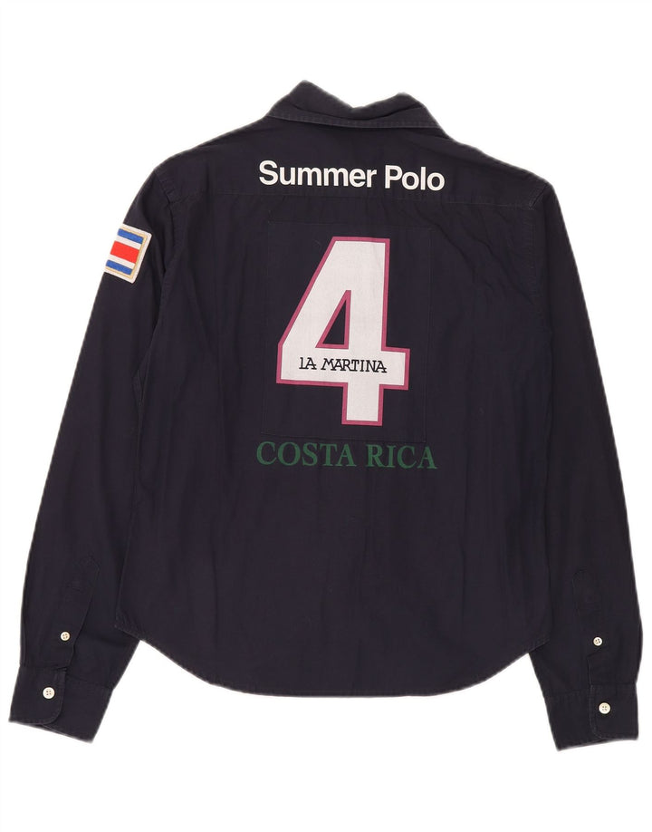 Camicia grafica da donna LA MARTINA UK 16 grande cotone blu navy