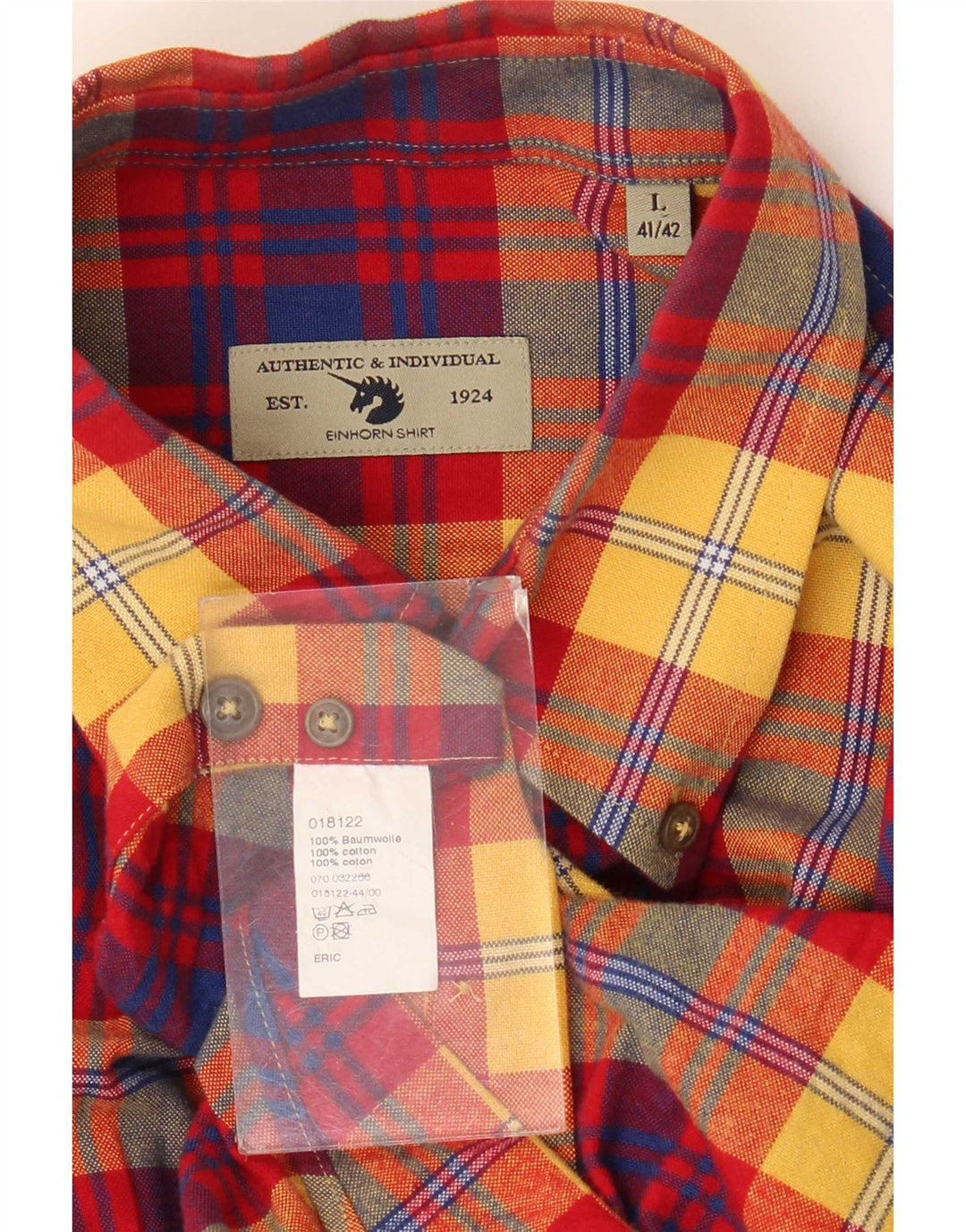 Camicia in flanella da uomo Einhorn taglia 41/42 grande cotone a quadri rossi