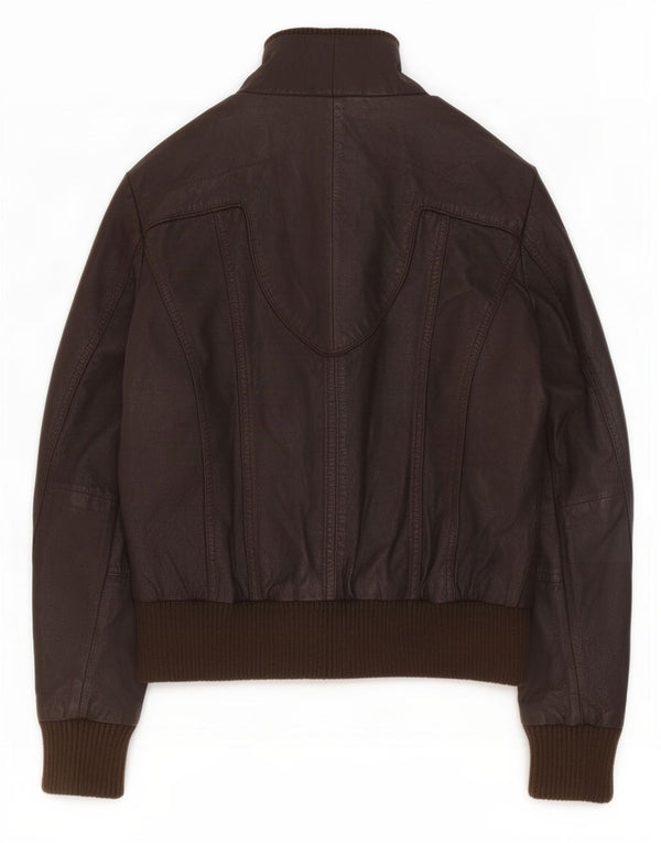 Giacca in pelle militare da donna vintage UK 14 grande marrone