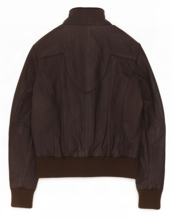 Giacca in pelle militare da donna vintage UK 14 grande marrone