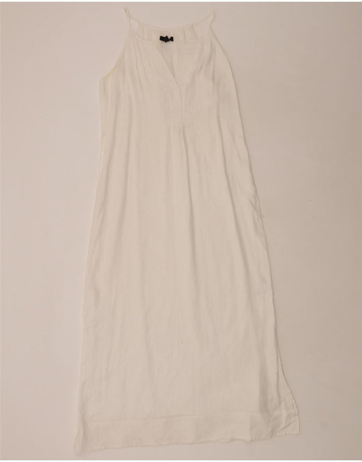 J. CREW Abito lungo senza maniche da donna UK 10 Piccolo lino bianco