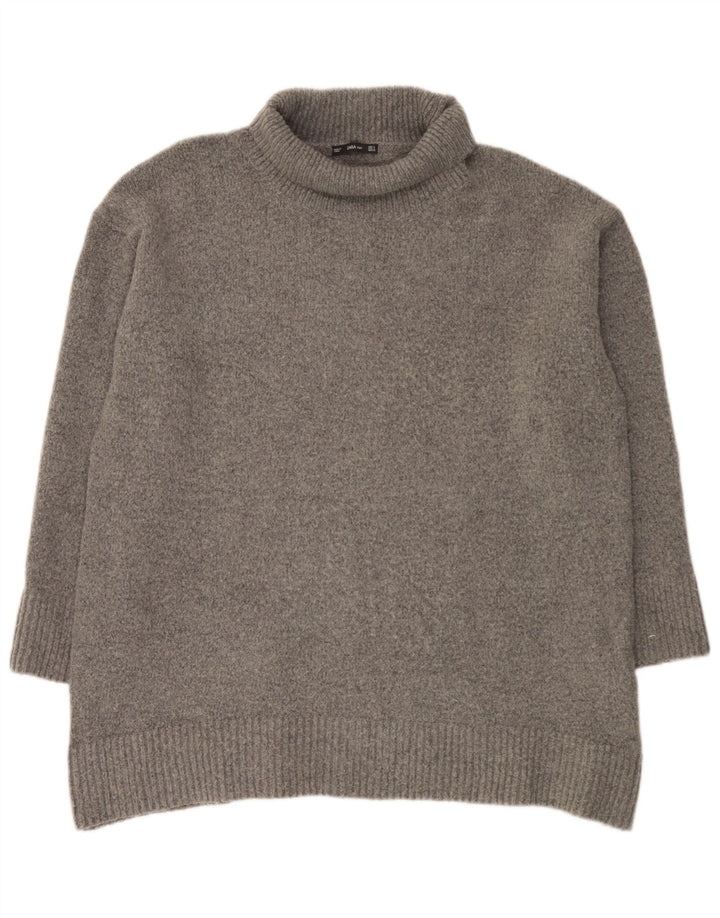 Maglione maglione oversize con collo alto da donna Zara UK 10 piccolo acrilico grigio
