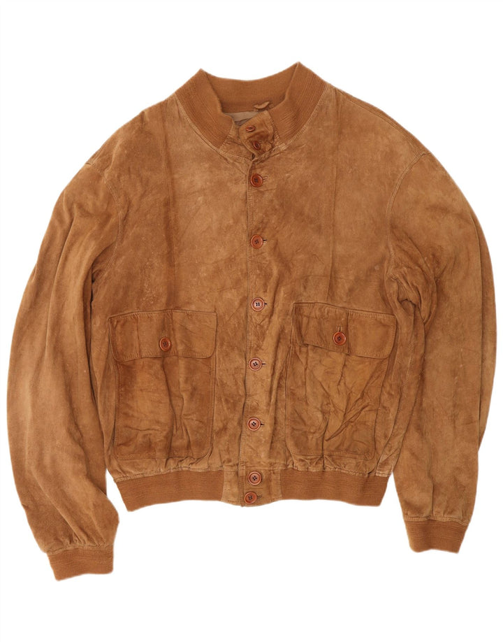Giubbotto bomber in pelle scamosciata vintage da uomo UK 40 grande marrone
