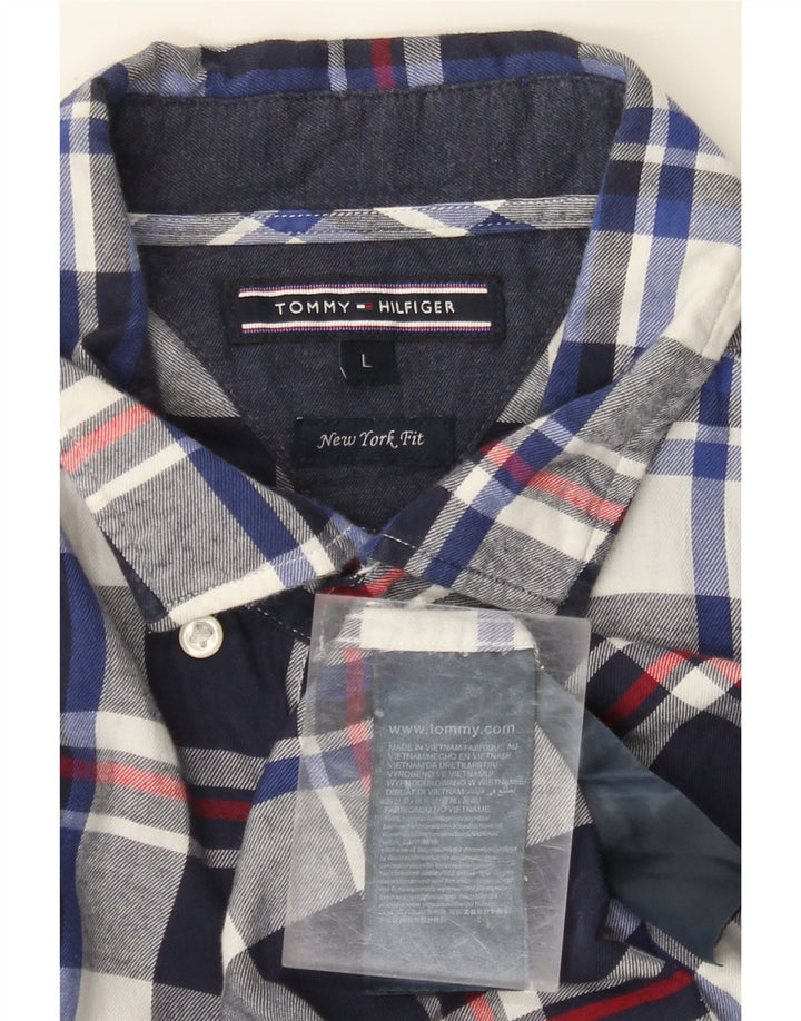 TOMMY HILFIGER Camicia da uomo in flanella vestibilità New York, grande motivo a quadri blu navy
