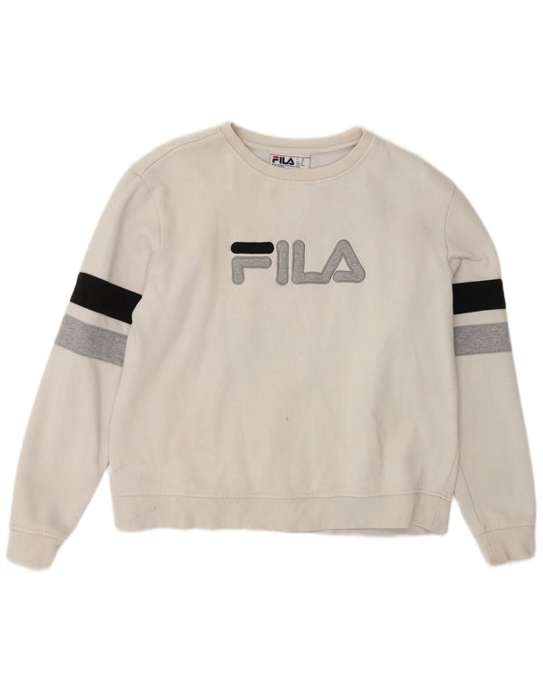 Fila Felpa grafica da uomo in cotone color block bianco medio