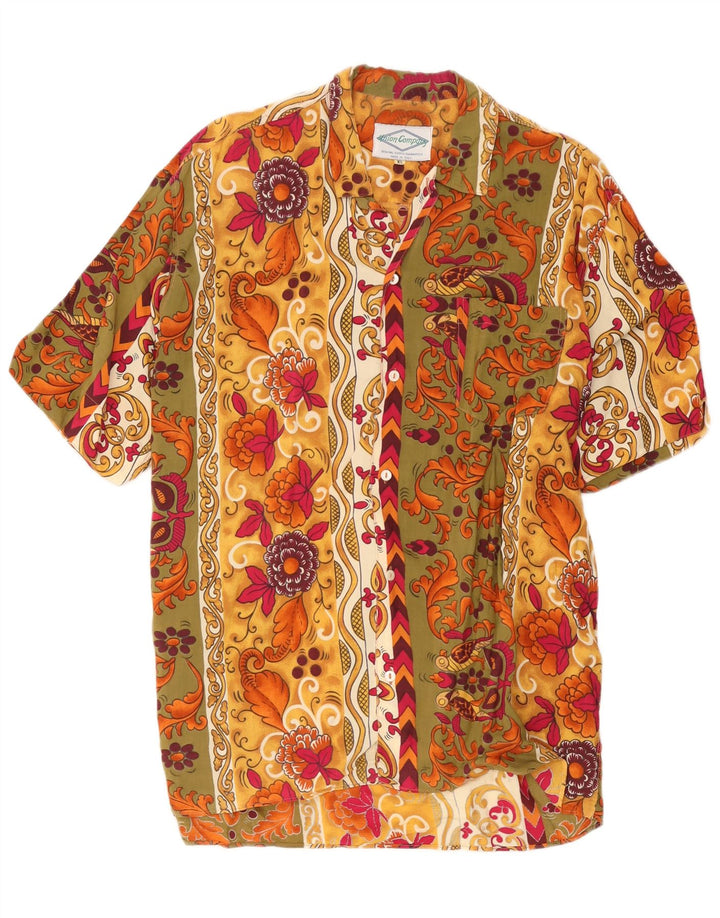 Camicia a maniche corte alta da uomo vintage XL floreale multicolore