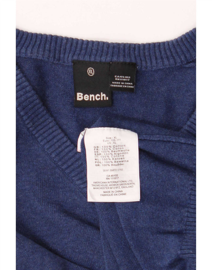 Maglione da uomo con scollo a V Bench XL in cotone blu