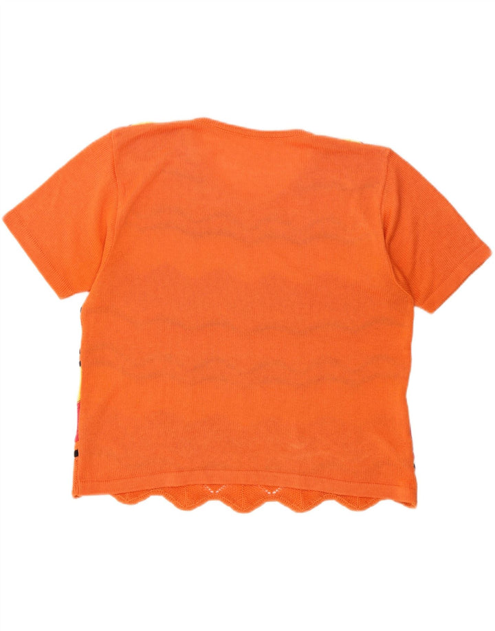 T-shirt vintage da donna in maglia Top UK 14 medio multicolore geometrico