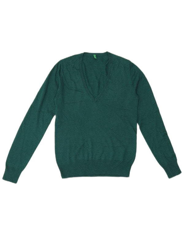 Maglione da donna con scollo a V Benetton UK 6 XS verde viscosa