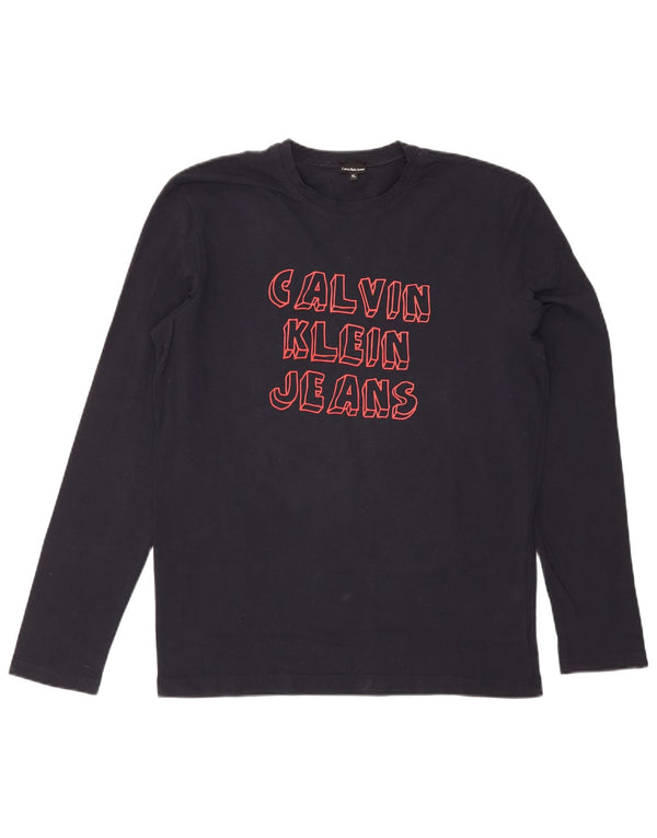 Calvin Klein Jeans Top grafico da donna manica lunga UK 18 XL Cotone blu navy