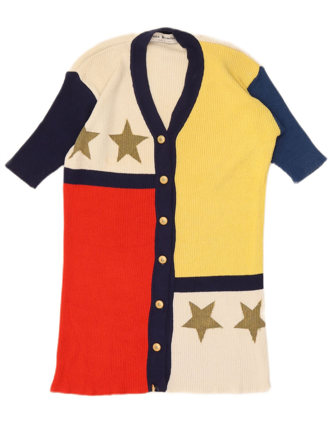 Maglione cardigan grafico da donna vintage UK 12 medio multicolore