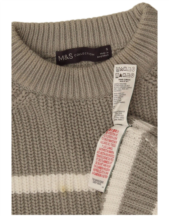 Maglione maglione girocollo da donna Marks & Spencer UK 10 piccolo grigio a righe