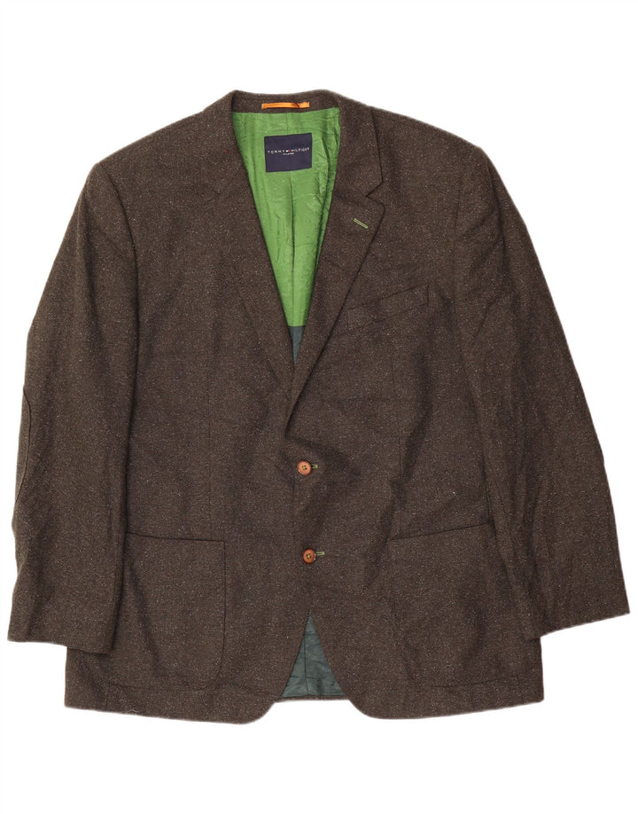 Giacca blazer a 2 bottoni sartoriale da uomo Tommy Hilfiger EU 56 3XL kaki chiazzata