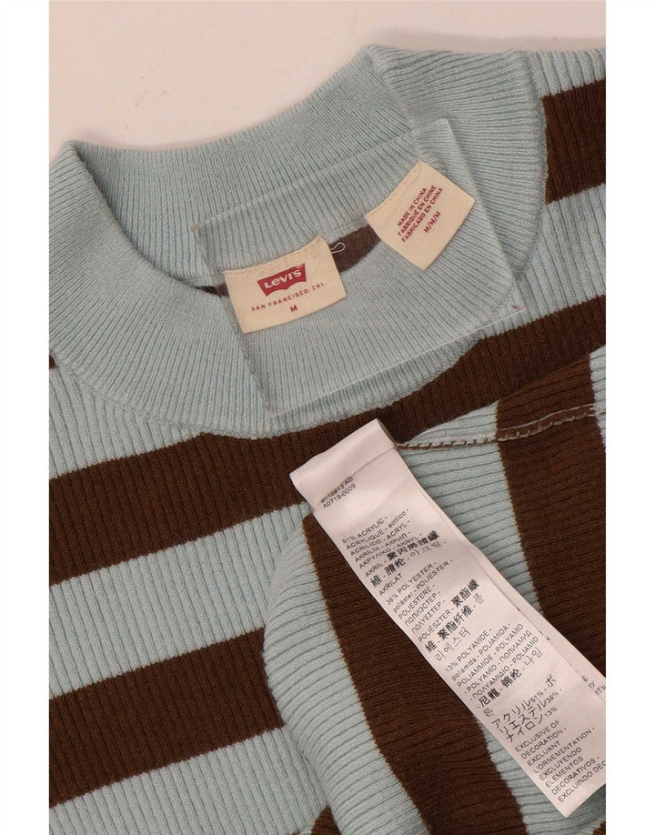 Maglione maglione girocollo da donna Levi's UK 12 Acrilico a strisce blu medio