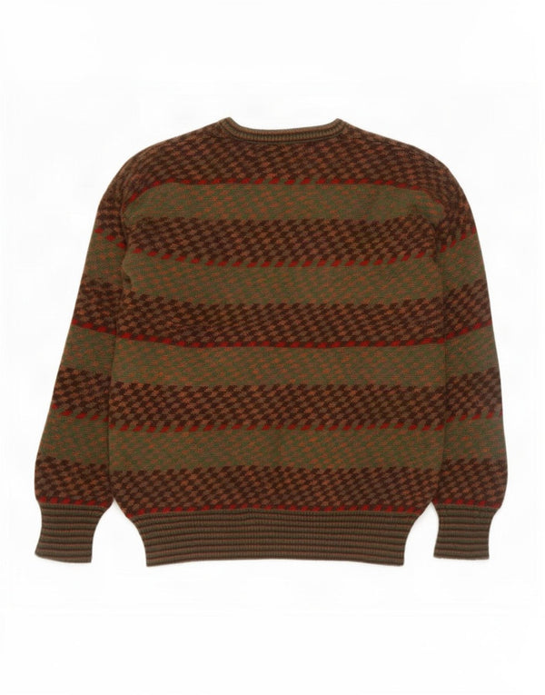 Maglione vintage da uomo con scollo a V IT 50 a righe kaki medie