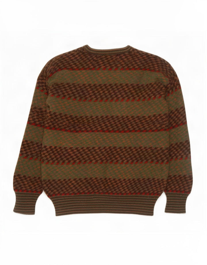 Maglione vintage da uomo con scollo a V IT 50 a righe kaki medie