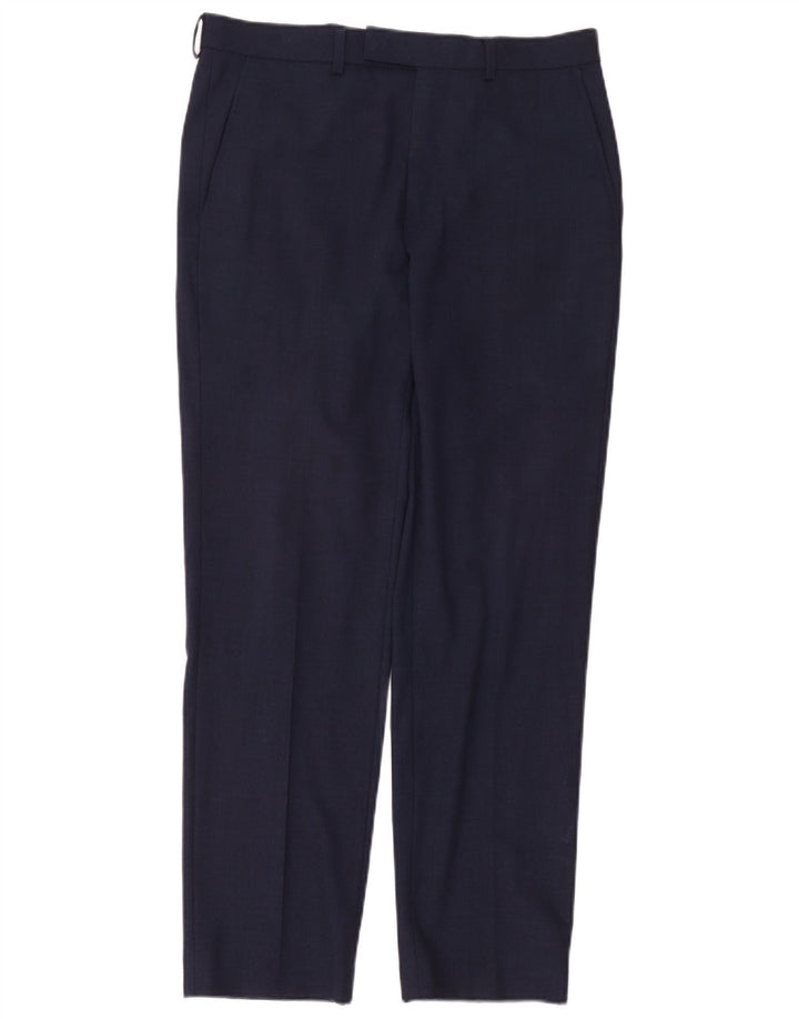 Pantaloni da abito slim da uomo Marks & Spencer W32 L31 Lana blu navy