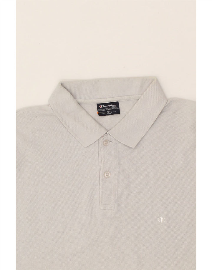 CHAMPION Mens Long Sleeve Polo Shirt Large Grey Cotton Vintage Champion and Second-Hand Champion from Messina Hembry 