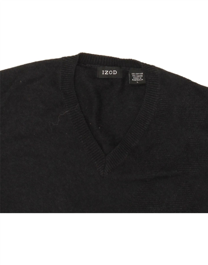 IZOD Mens V-Neck Jumper Sweater Large Black Cotton Vintage Izod and Second-Hand Izod from Messina Hembry 