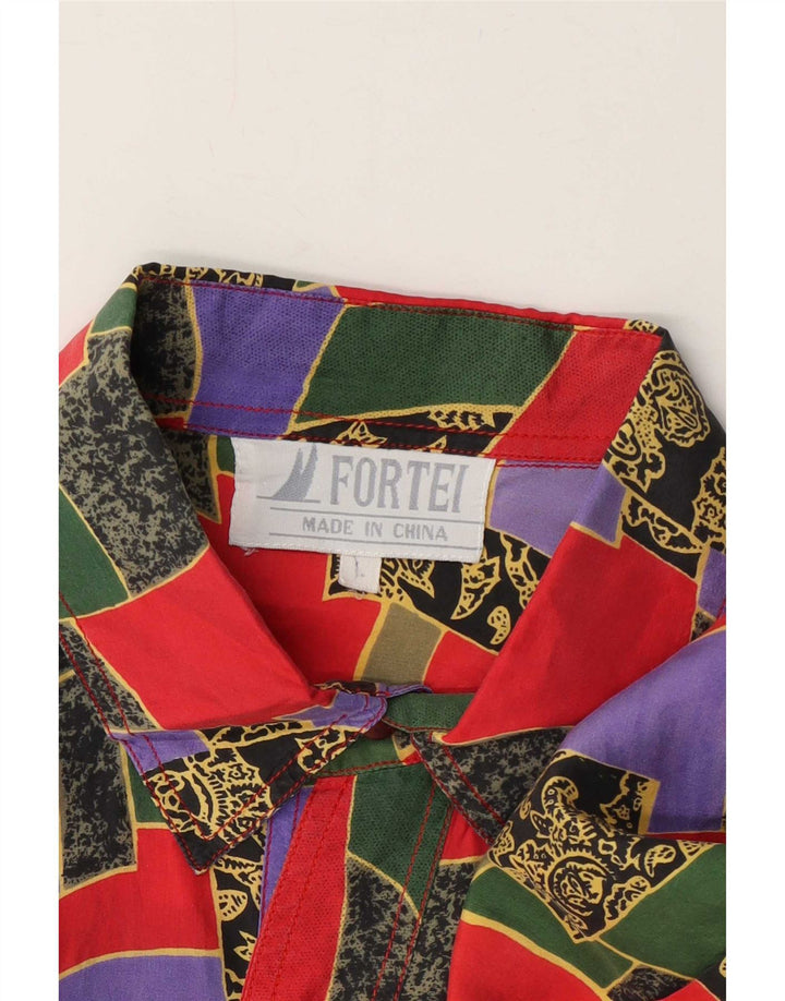 Camicia vintage da uomo a maniche corte con motivo astratto, grande, multicolore