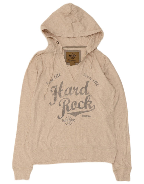 Maglietta grafica da donna a maniche lunghe Hard Rock Cafe Barcelona, UK 10, piccola, beige