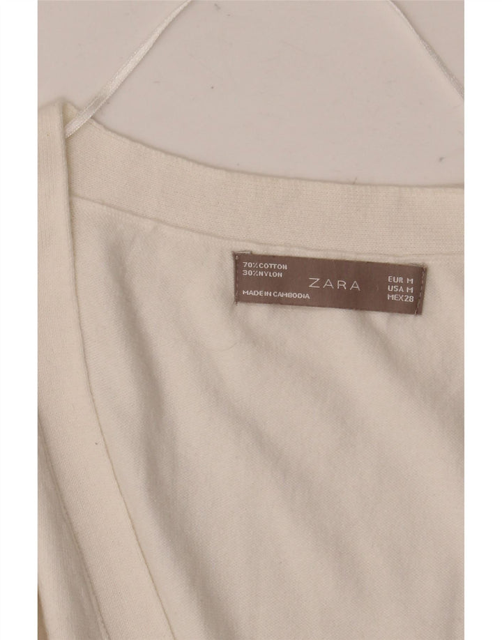 Maglione cardigan lungo da donna Zara UK 12 Cotone bianco medio