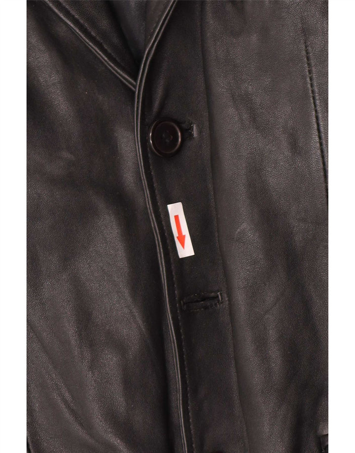 Giacca blazer in pelle vintage da uomo a 3 bottoni UK 38 media nera