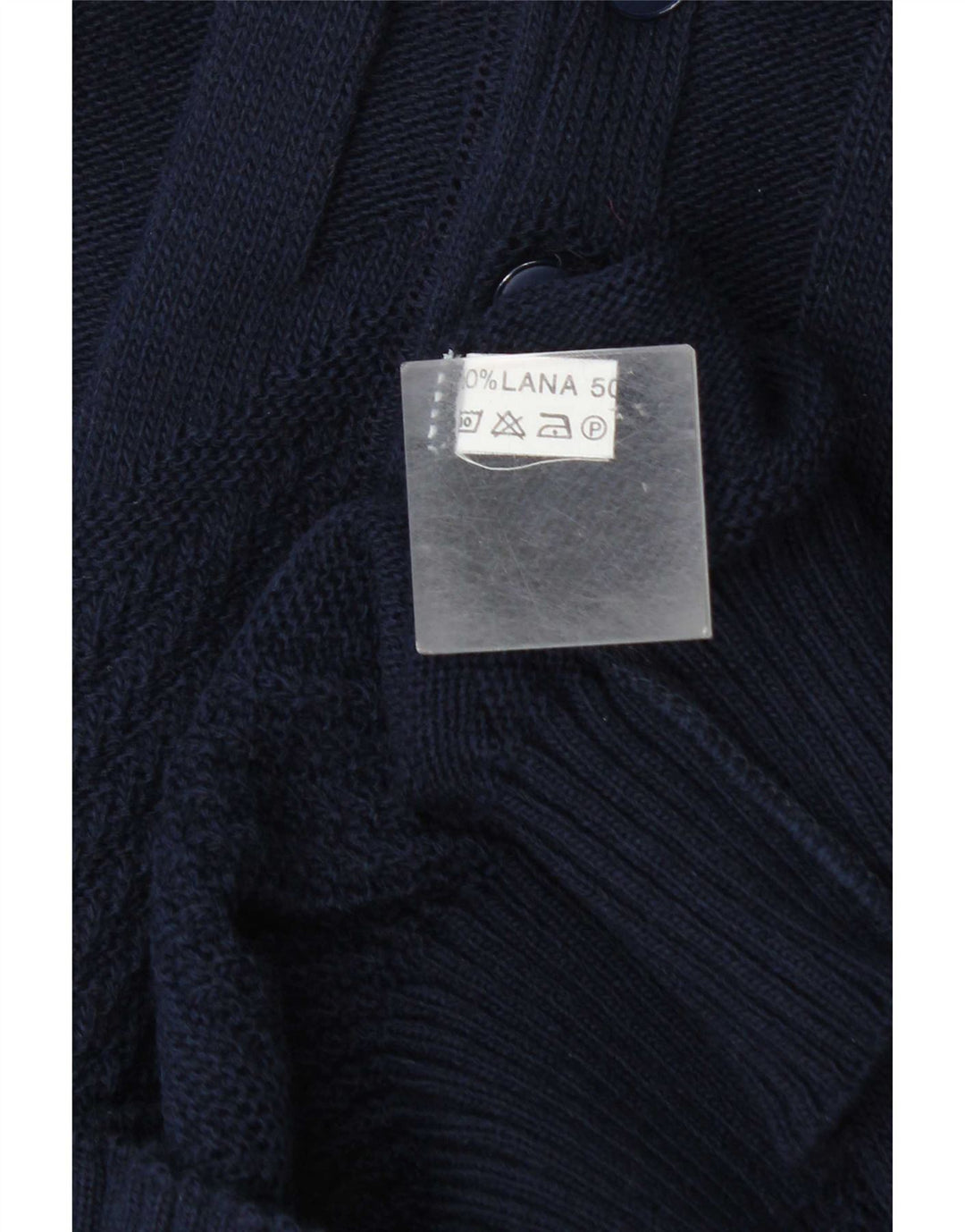Maglione vintage da uomo con collo a polo, grande, in lana blu navy