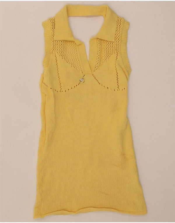 Zara Womens Polo Neck Vest Tank Top UK 8 Small Yellow Polyester