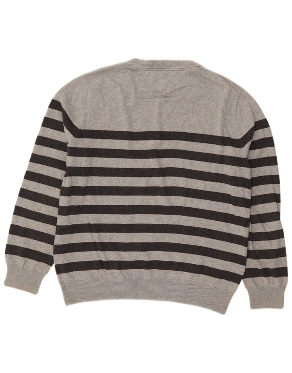 Tommy Hilfiger Uomo Maglione con scollo a V Maglione in cotone a righe grigio medio