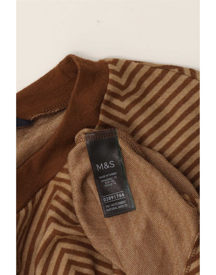 Maglione maglione girocollo da donna Marks & Spencer UK 12 Chevron marrone medio
