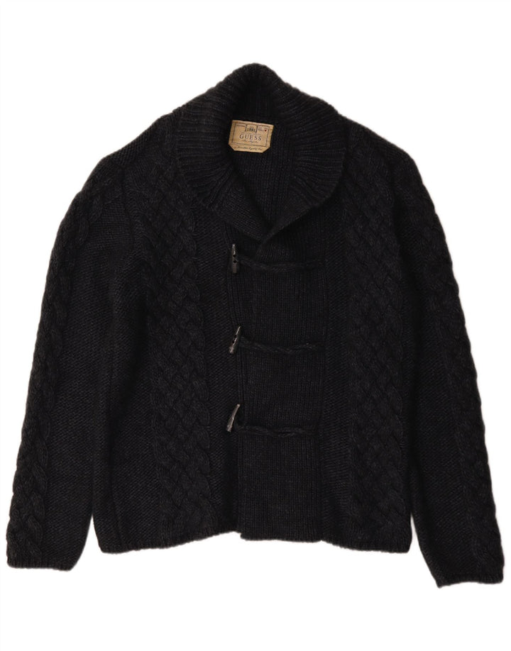 Guess Maglione cardigan da uomo con borsone e bottoni, grande in acrilico nero